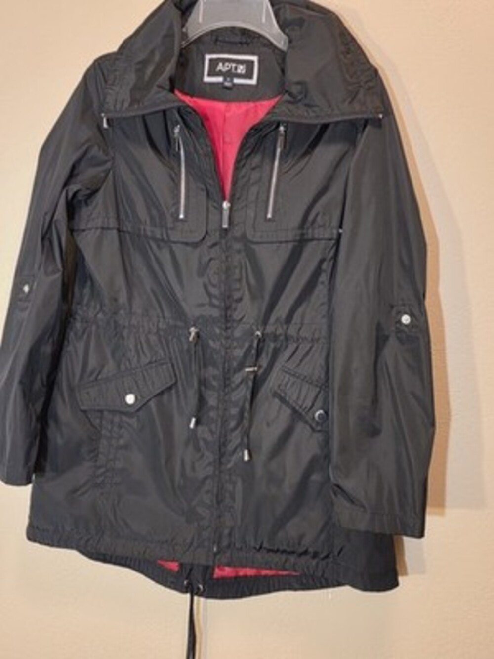 APT. 9 Hooded Lightweight Lined Jacket Drawstring Waist Black Women's Size S